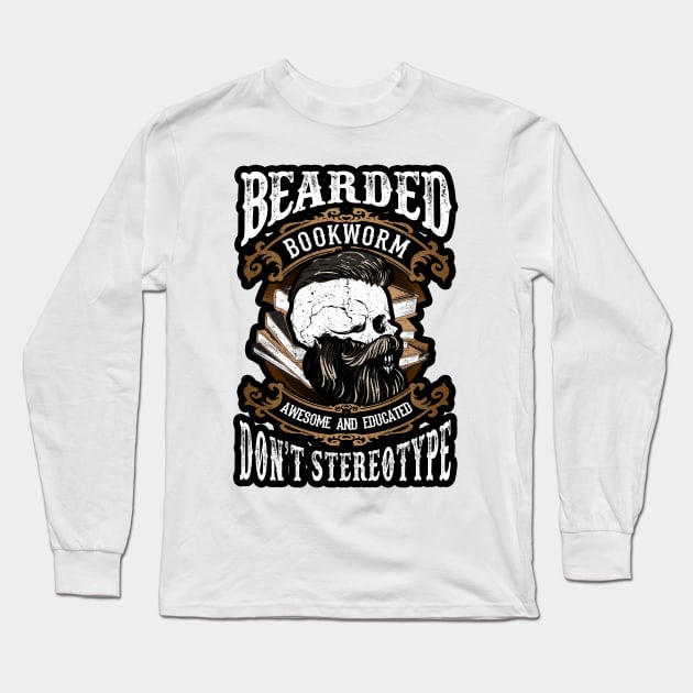 Bearded Bookworm Funny For Bearded Men Long Sleeve T-Shirt by KsuAnn